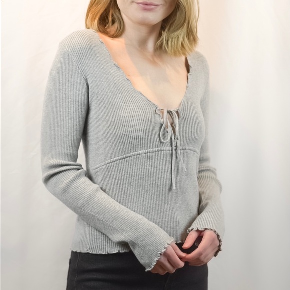 NWT Lush Tie Front V-Neck Ribbed Top - Picture 2 of 10